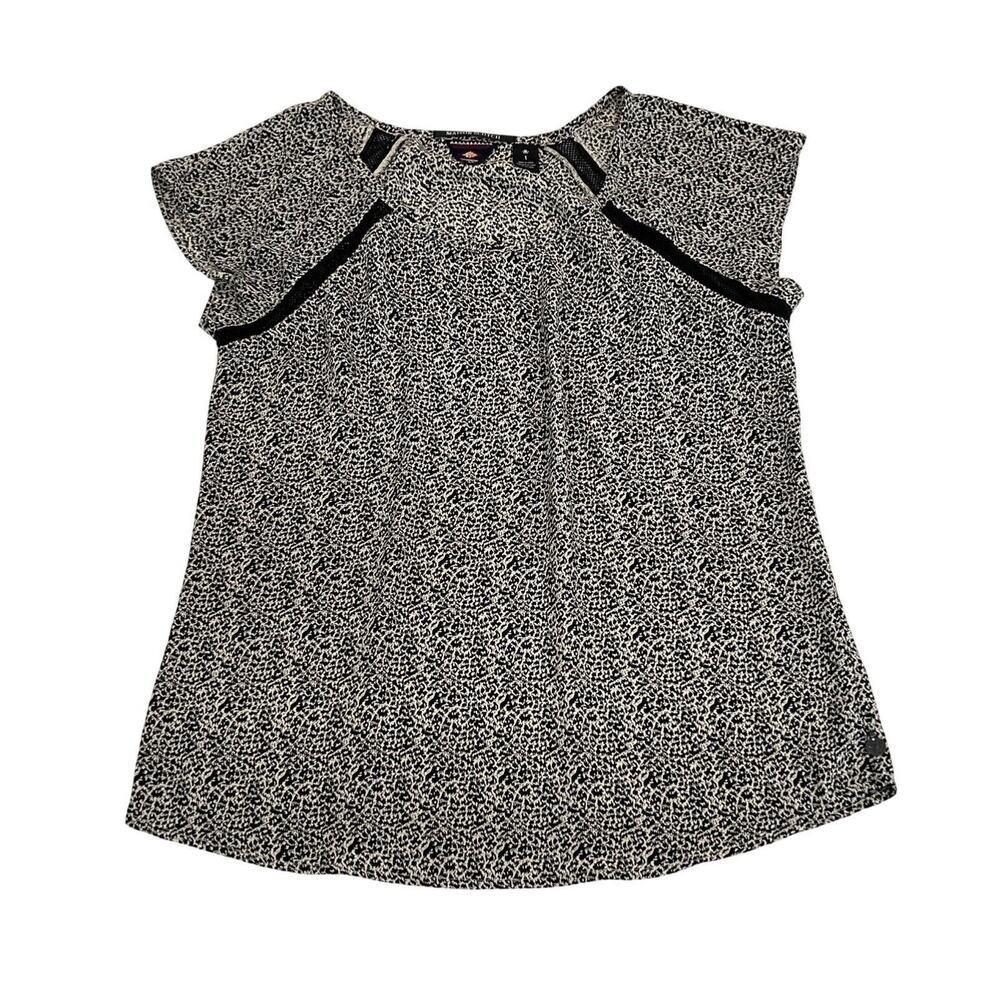 Maison Scotch Blouse Top Womens Size S - 1 Black & Beige Animal Print Cap Sleeve